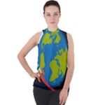 Spaceship Design Mock Neck Chiffon Sleeveless Top