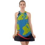 Spaceship Design Halter Tie Back Chiffon Dress