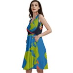 Spaceship Design Sleeveless V-Neck Skater Dress with Pockets