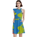 Spaceship Design Cocktail Party Halter Sleeveless Dress With Pockets