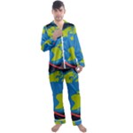 Spaceship Design Men s Long Sleeve Satin Pajamas Set