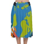 Spaceship Design Velvet Flared Midi Skirt