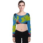 Spaceship Design Velvet Long Sleeve Crop Top