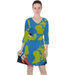 Spaceship Design Quarter Sleeve Ruffle Waist Dress