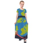 Spaceship Design Kids  Short Sleeve Maxi Dress