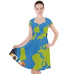 Spaceship Design Cap Sleeve Midi Dress