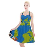 Spaceship Design Halter Party Swing Dress 
