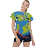 Spaceship Design Ruffle Collar Chiffon Blouse