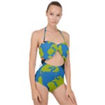 Spaceship Design Scallop Top Cut Out Swimsuit