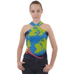Spaceship Design Cross Neck Velour Top
