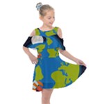 Spaceship Design Kids  Shoulder Cutout Chiffon Dress
