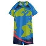 Spaceship Design Kids  Boyleg Half Suit Swimwear
