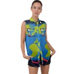 Spaceship Design Sleeveless Chiffon Button Shirt