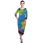 Spaceship Design Quarter Sleeve Midi Velour Bodycon Dress