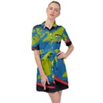 Spaceship Design Belted Shirt Dress