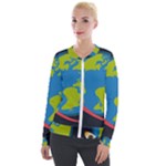 Spaceship Design Velvet Zip Up Jacket