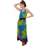 Spaceship Design V-Neck Chiffon Maxi Dress