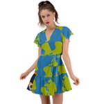 Spaceship Design Flutter Sleeve Wrap Dress
