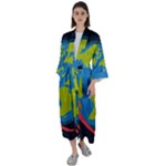 Spaceship Design Maxi Satin Kimono