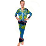 Spaceship Design Kids  Satin Long Sleeve Pajamas Set