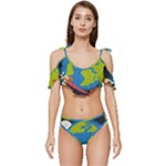 Spaceship Design Ruffle Edge Tie Up Bikini Set	