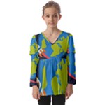Spaceship Design Kids  V Neck Casual Top