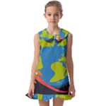Spaceship Design Kids  Pilgrim Collar Ruffle Hem Dress