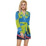 Spaceship Design Long Sleeve Satin Robe