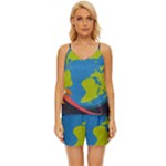 Spaceship Design V-Neck Satin Pajamas Set