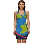 Spaceship Design Sleeveless Wide Square Neckline Ruched Bodycon Dress