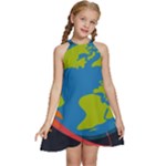 Spaceship Design Kids  Halter Collar Waist Tie Chiffon Dress