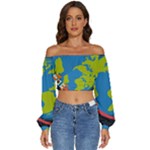 Spaceship Design Long Sleeve Crinkled Weave Crop Top