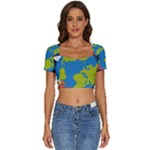 Spaceship Design Short Sleeve Square Neckline Crop Top 