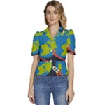 Spaceship Design Puffed Short Sleeve Button Up Jacket