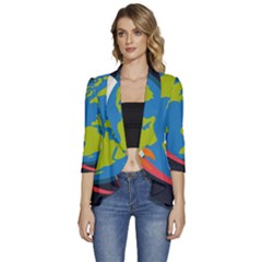 Women s 3/4 Sleeve Ruffle Edge Open Front Jacket 
