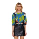 Spaceship Design Mid Sleeve Drawstring Hem Top
