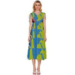 V-Neck Drawstring Shoulder Sleeveless Maxi Dress 