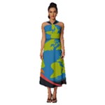 Spaceship Design Sleeveless Cross Front Cocktail Midi Chiffon Dress