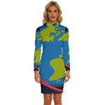 Spaceship Design Long Sleeve Shirt Collar Bodycon Dress
