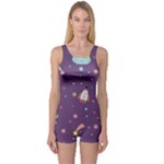 Space Travels Seamless Pattern Vector Cartoon One Piece Boyleg Swimsuit