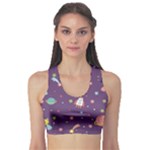 Space Travels Seamless Pattern Vector Cartoon Fitness Sports Bra