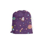 Space Travels Seamless Pattern Vector Cartoon Drawstring Pouch (Medium)