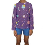 Space Travels Seamless Pattern Vector Cartoon Kids  Long Sleeve Swimwear