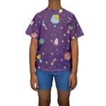 Space Travels Seamless Pattern Vector Cartoon Kids  Short Sleeve Swimwear