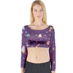 Space Travels Seamless Pattern Vector Cartoon Long Sleeve Crop Top