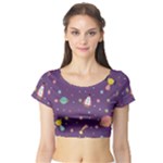 Space Travels Seamless Pattern Vector Cartoon Short Sleeve Crop Top