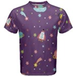 Space Travels Seamless Pattern Vector Cartoon Men s Cotton T-Shirt