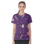 Space Travels Seamless Pattern Vector Cartoon Women s Cotton T-Shirt