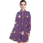 Space Travels Seamless Pattern Vector Cartoon Long Sleeve Chiffon Shirt Dress
