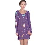 Space Travels Seamless Pattern Vector Cartoon Long Sleeve Nightdress